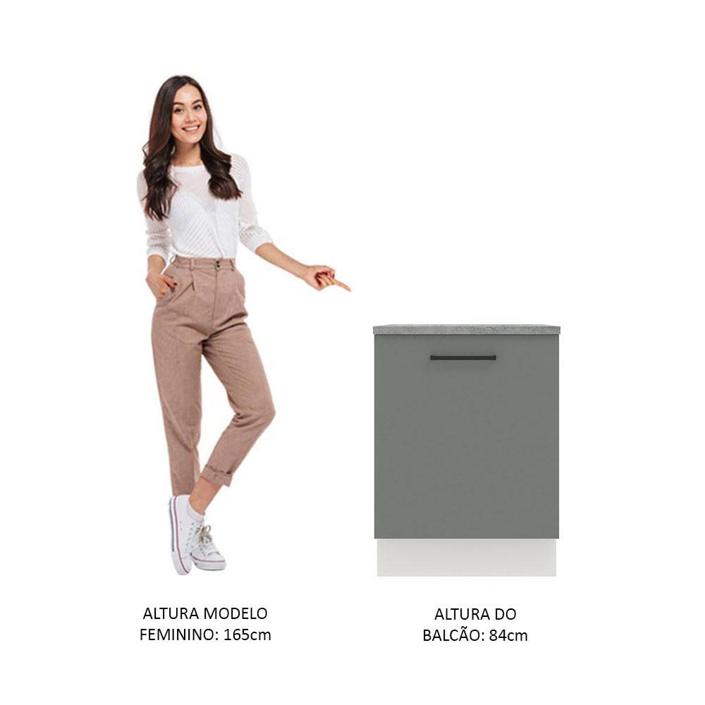 Balcão Armário de Cozinha 60 cm 1 Porta Branco/Cinza Agata Madesa