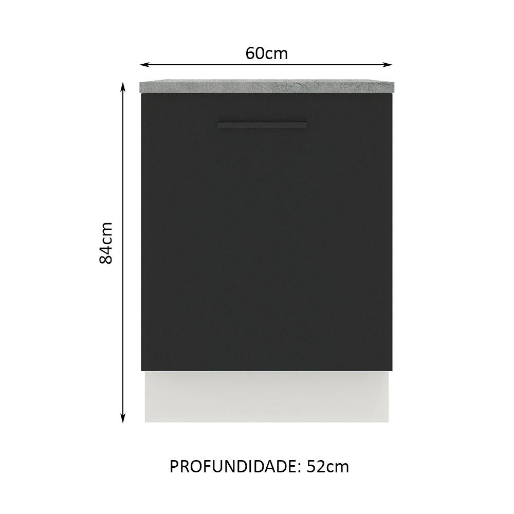 Balcão Armário de Cozinha 60 cm 1 Porta Branco/Preto Agata Madesa
