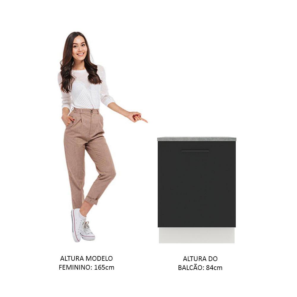 Balcão Armário de Cozinha 60 cm 1 Porta Branco/Preto Agata Madesa