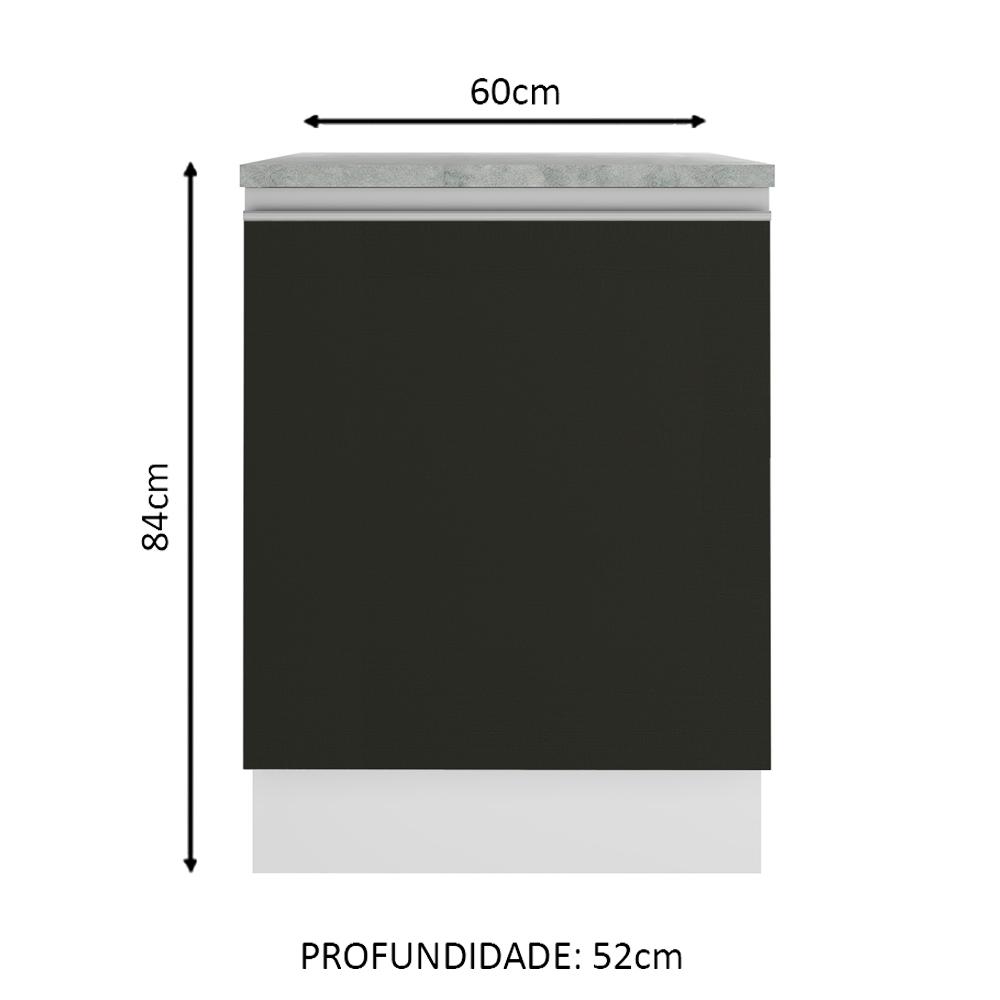 Balcão Armário de Cozinha 60 cm 1 Porta Branco/Preto Glamy Madesa