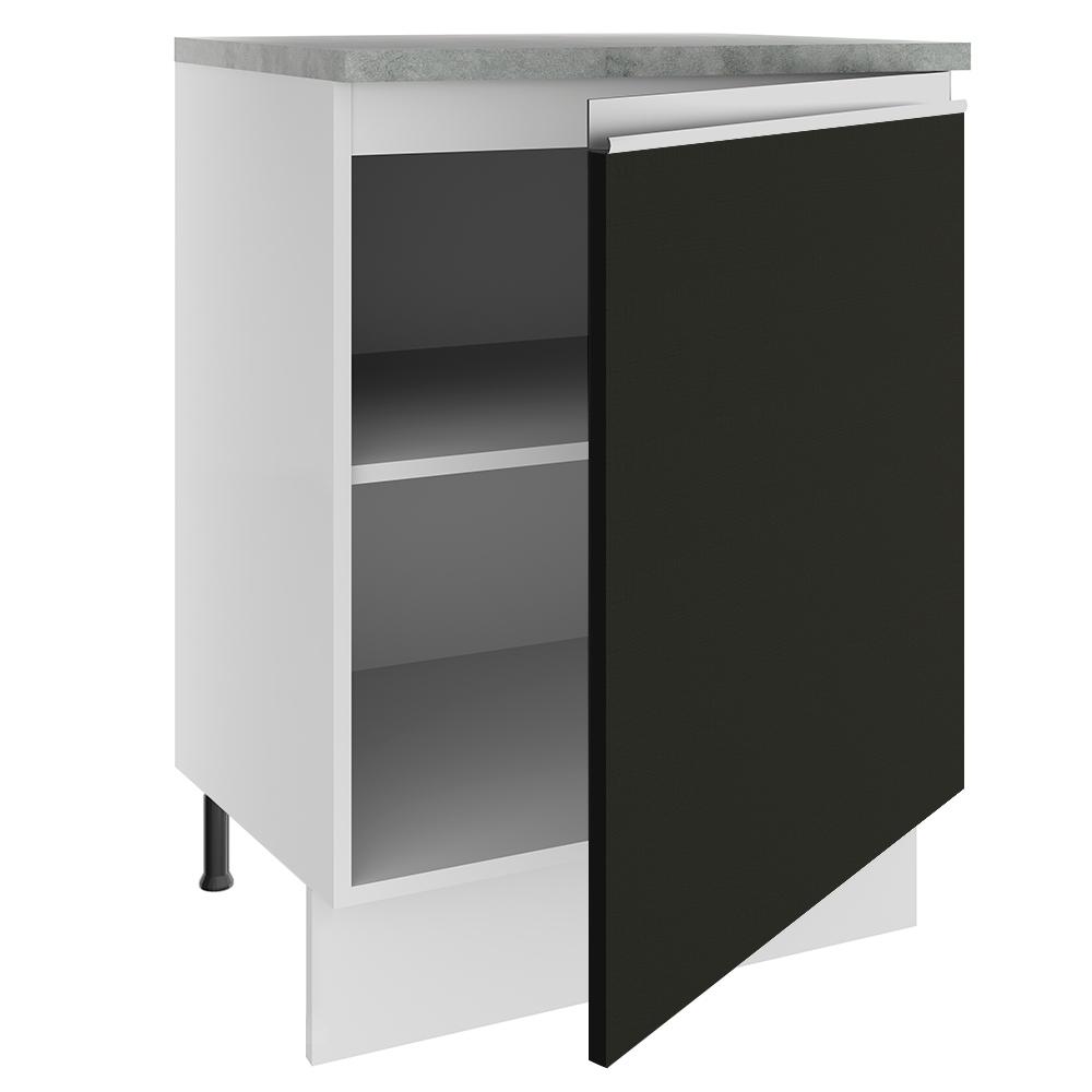 Balcão Armário de Cozinha 60 cm 1 Porta Branco/Preto Glamy Madesa