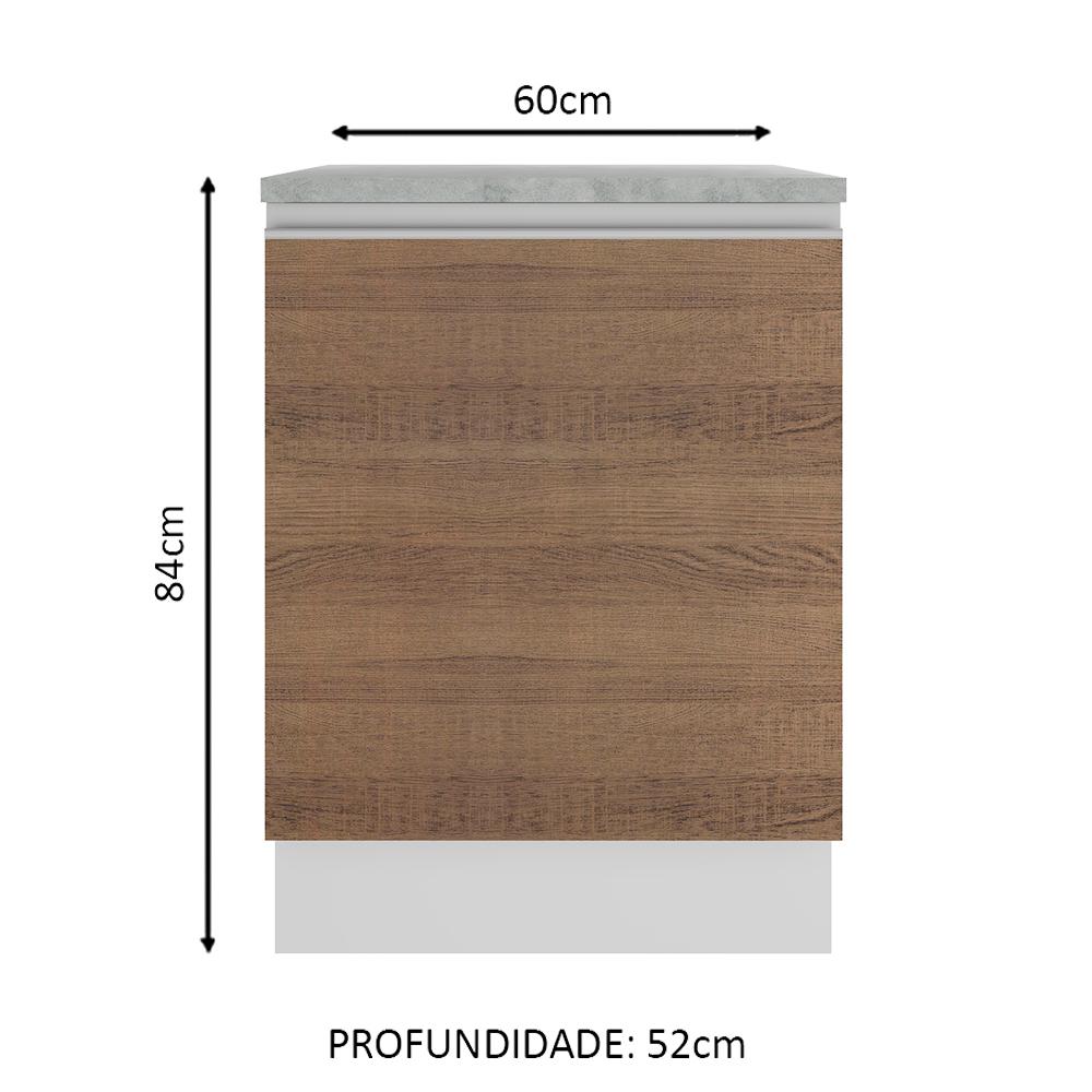 Balcão Armário de Cozinha 60 cm 1 Porta Branco/Rustic Glamy Madesa