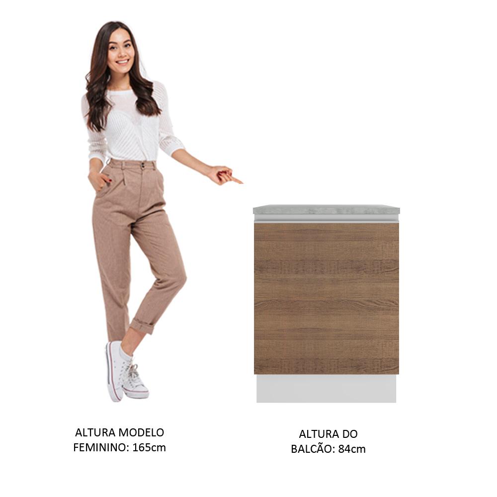 Balcão Armário de Cozinha 60 cm 1 Porta Branco/Rustic Glamy Madesa