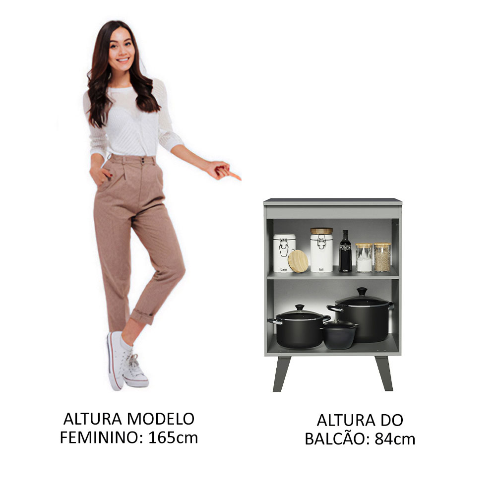 Balcão Armário de Cozinha 60 cm 1 Porta Com Pés Cinza Nice Madesa