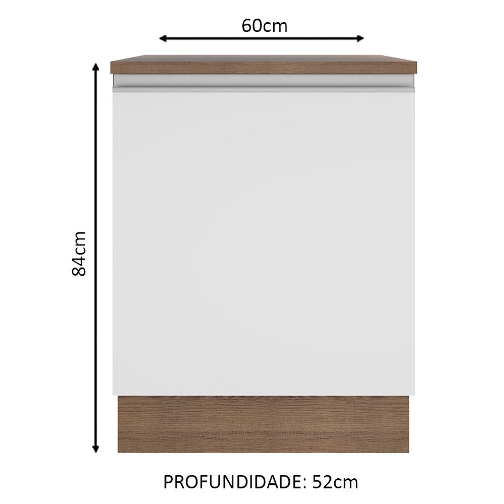 Balcão Armário de Cozinha 60 cm 1 Porta Rustic/Branco Glamy Madesa
