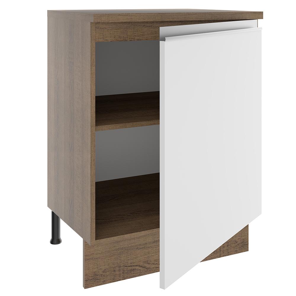 Balcão Armário de Cozinha 60 cm 1 Porta Rustic/Branco Glamy Madesa