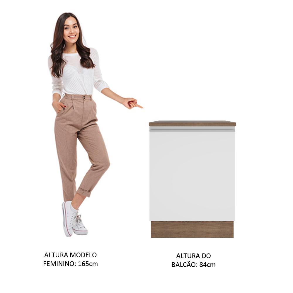 Balcão Armário de Cozinha 60 cm 1 Porta Rustic/Branco Glamy Madesa