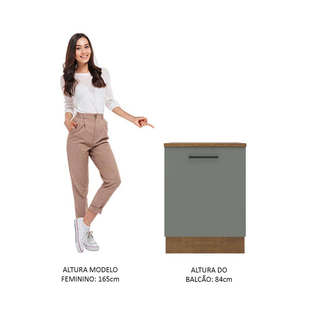 Balcão Armário de Cozinha 60 cm 1 Porta Rustic/Cinza Agata Madesa