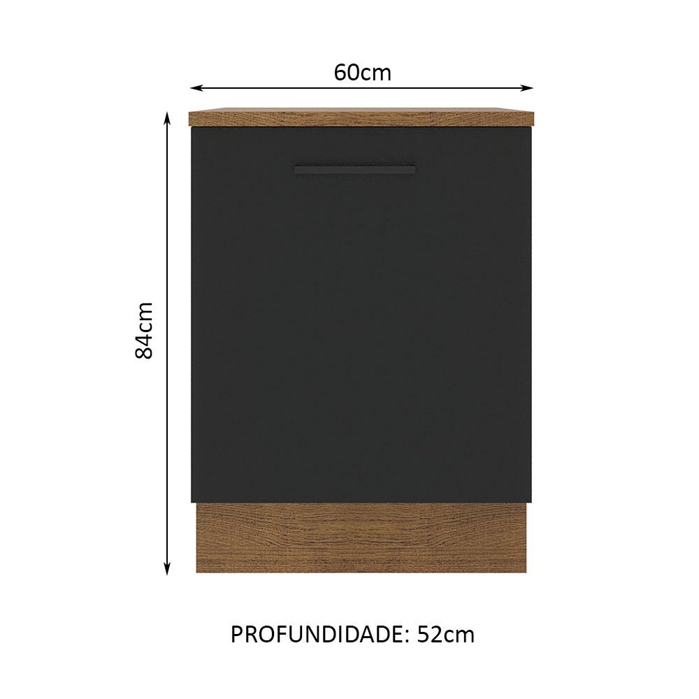 Balcão Armário de Cozinha 60 cm 1 Porta Rustic/Preto Agata Madesa