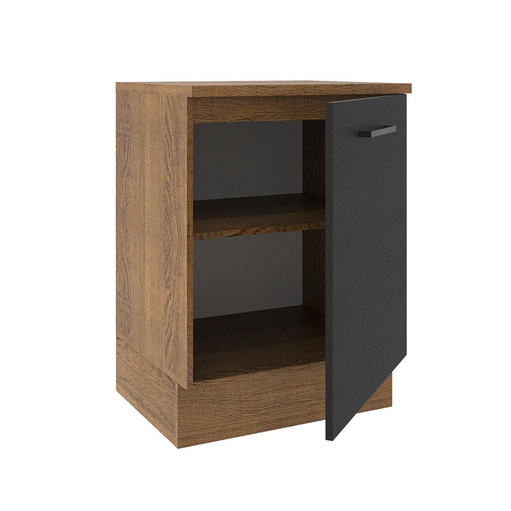 Balcão Armário de Cozinha 60 cm 1 Porta Rustic/Preto Agata Madesa