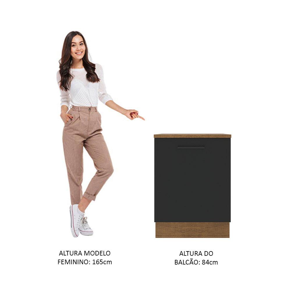 Balcão Armário de Cozinha 60 cm 1 Porta Rustic/Preto Agata Madesa