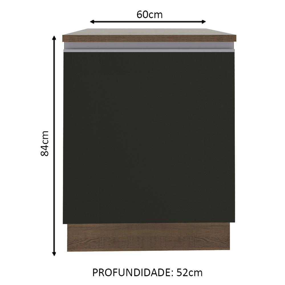 Balcão Armário de Cozinha 60 cm 1 Porta Rustic/Preto Glamy Madesa