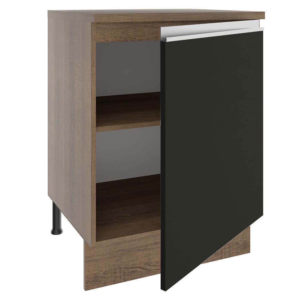 Balcão Armário de Cozinha 60 cm 1 Porta Rustic/Preto Glamy Madesa