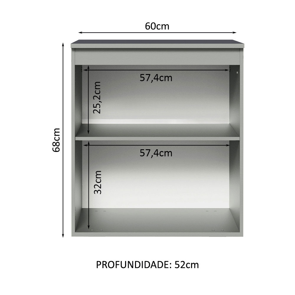 Balcão Armário de Cozinha 60 cm 1 Porta Suspenso Cinza Nice Madesa