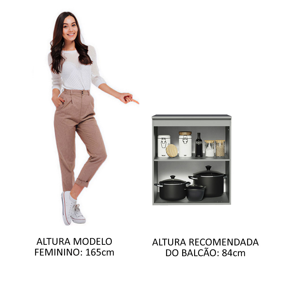 Balcão Armário de Cozinha 60 cm 1 Porta Suspenso Cinza Nice Madesa