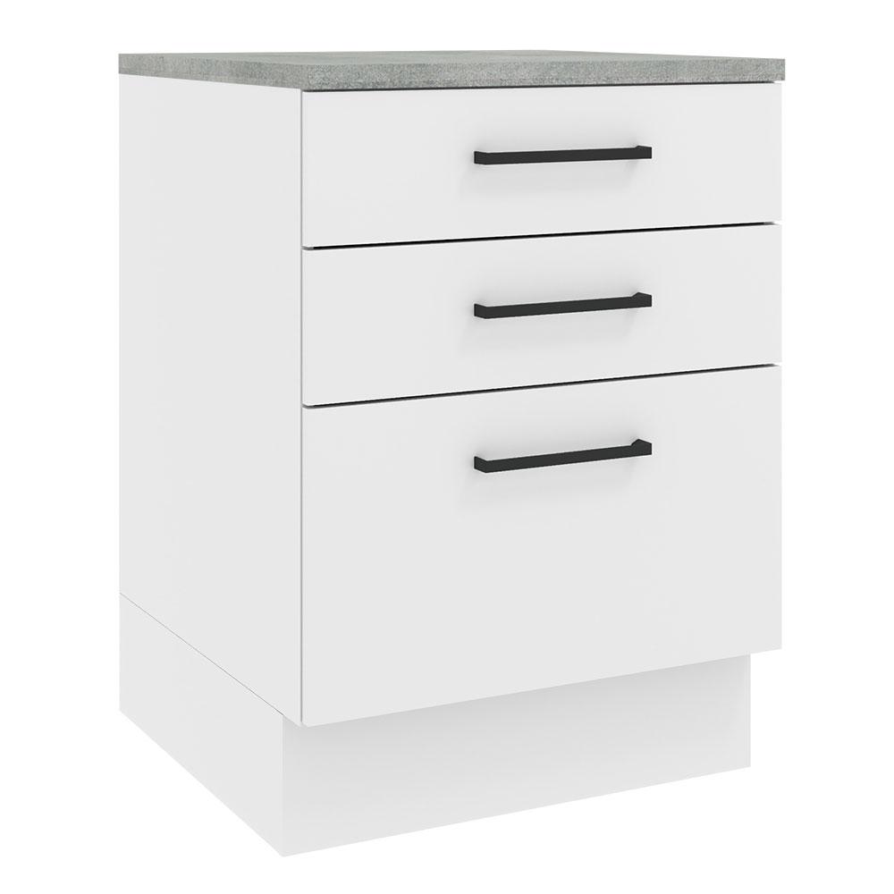 Balcão Armário de Cozinha 60 cm 3 Gavetas Branco Agata Madesa