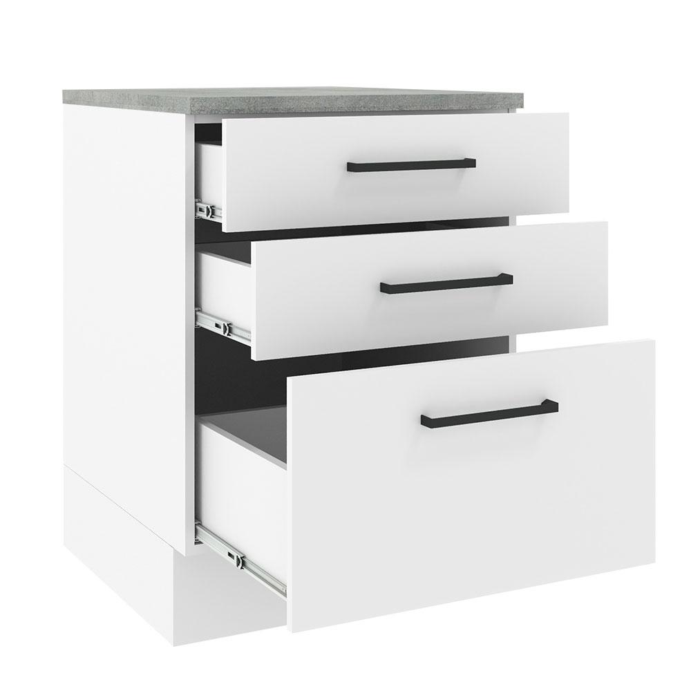 Balcão Armário de Cozinha 60 cm 3 Gavetas Branco Agata Madesa