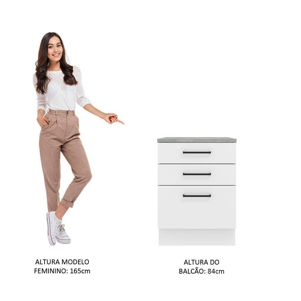 Balcão Armário de Cozinha 60 cm 3 Gavetas Branco Agata Madesa