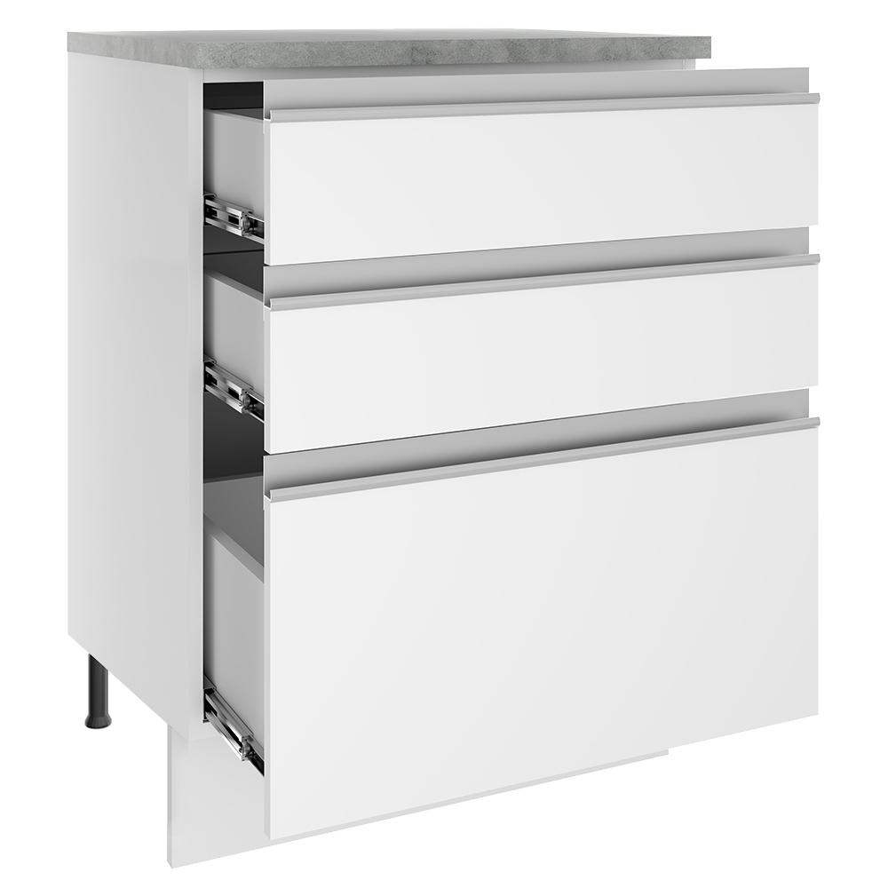 Balcão Armário de Cozinha 60 cm 3 Gavetas Branco Glamy Madesa