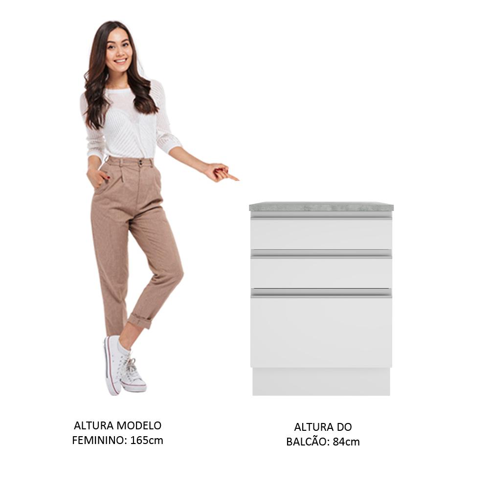 Balcão Armário de Cozinha 60 cm 3 Gavetas Branco Glamy Madesa