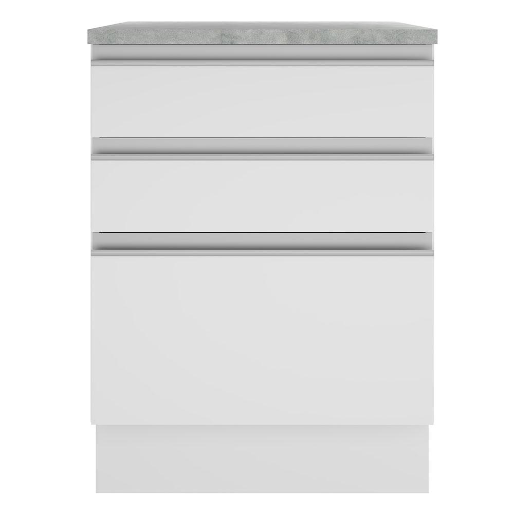 Balcão Armário de Cozinha 60 cm 3 Gavetas Branco Glamy Madesa