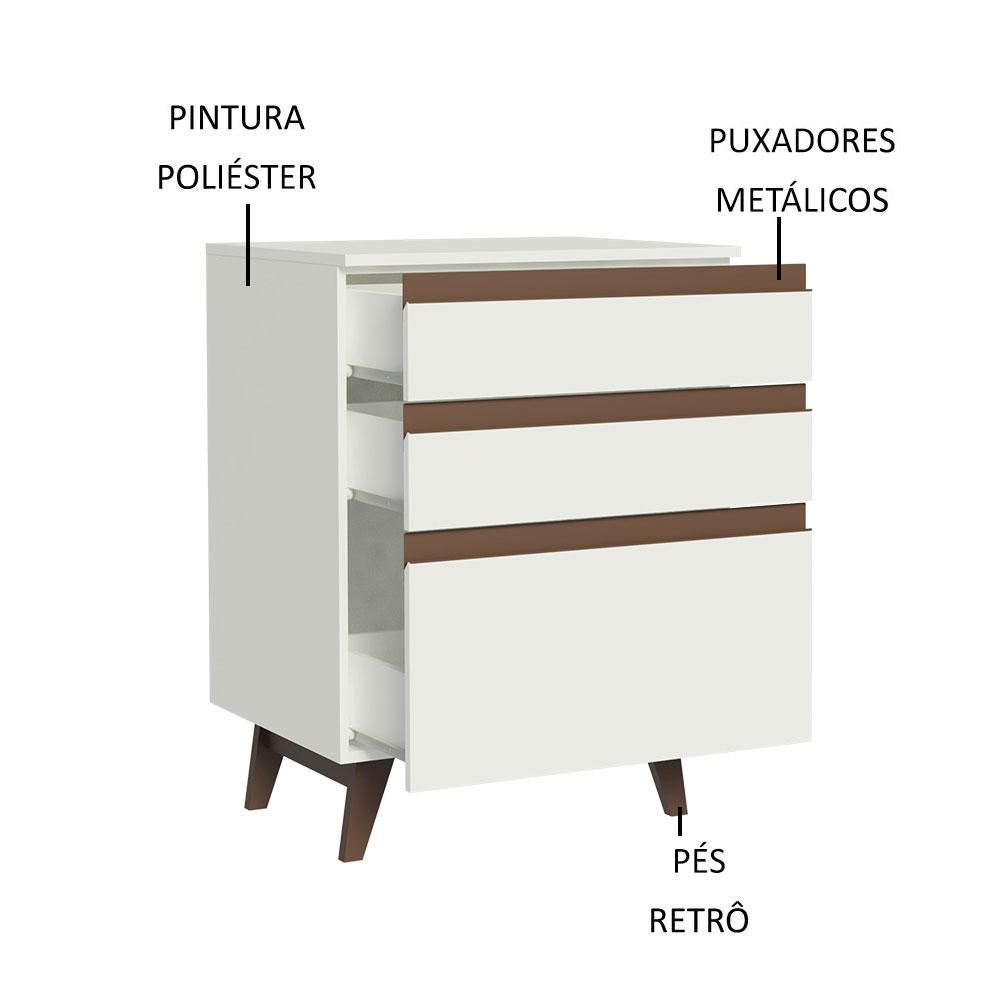 Balcão Armário de Cozinha 60 cm 3 Gavetas Branco Reims Madesa