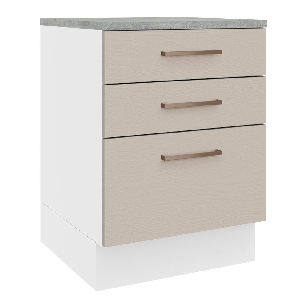 Balcão Armário de Cozinha 60 cm 3 Gavetas Branco/Crema Agata Madesa