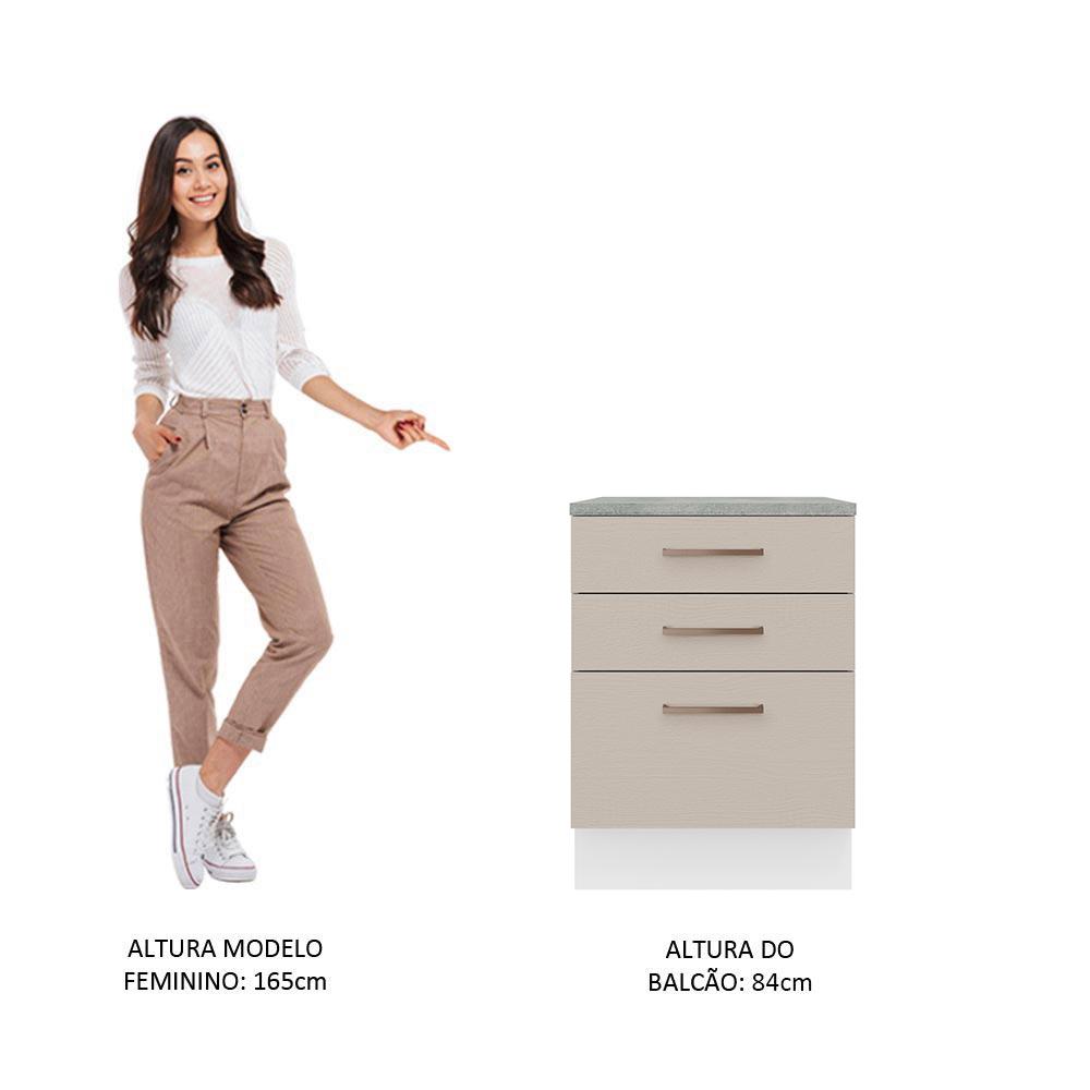 Balcão Armário de Cozinha 60 cm 3 Gavetas Branco/Crema Agata Madesa