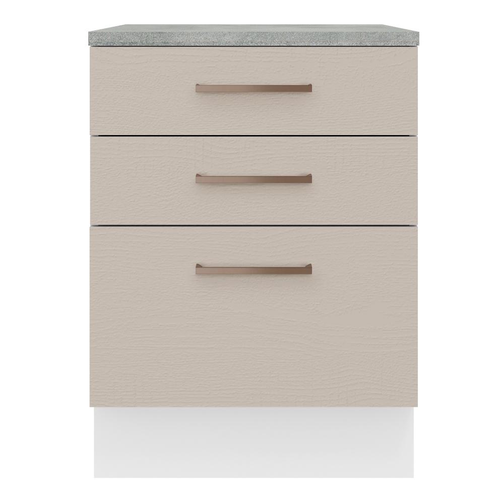 Balcão Armário de Cozinha 60 cm 3 Gavetas Branco/Crema Agata Madesa