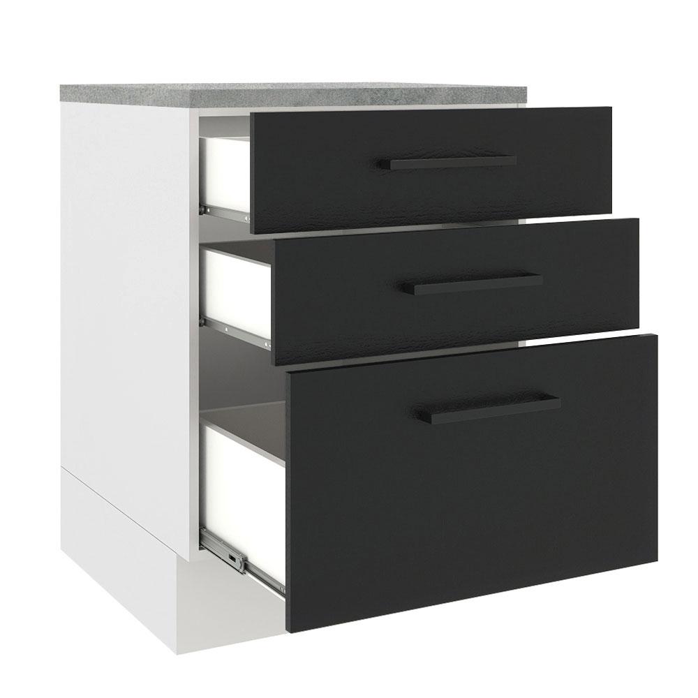 Balcão Armário de Cozinha 60 cm 3 Gavetas Branco/Preto Agata Madesa