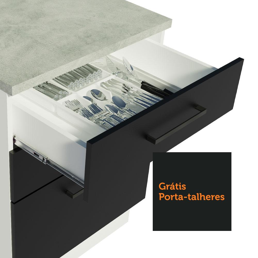 Balcão Armário de Cozinha 60 cm 3 Gavetas Branco/Preto Agata Madesa