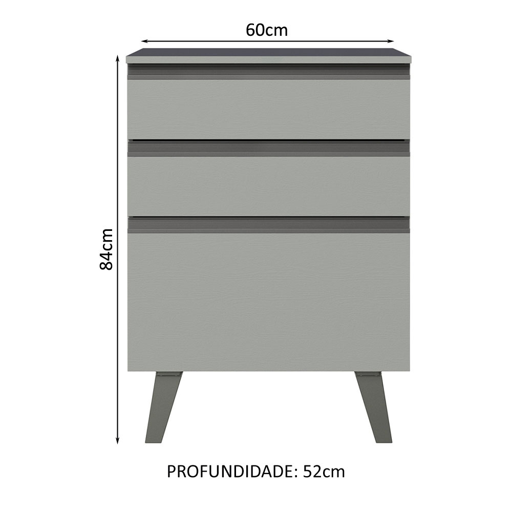 Balcão Armário de Cozinha 60 cm 3 Gavetas Com Pés Cinza Nice Madesa
