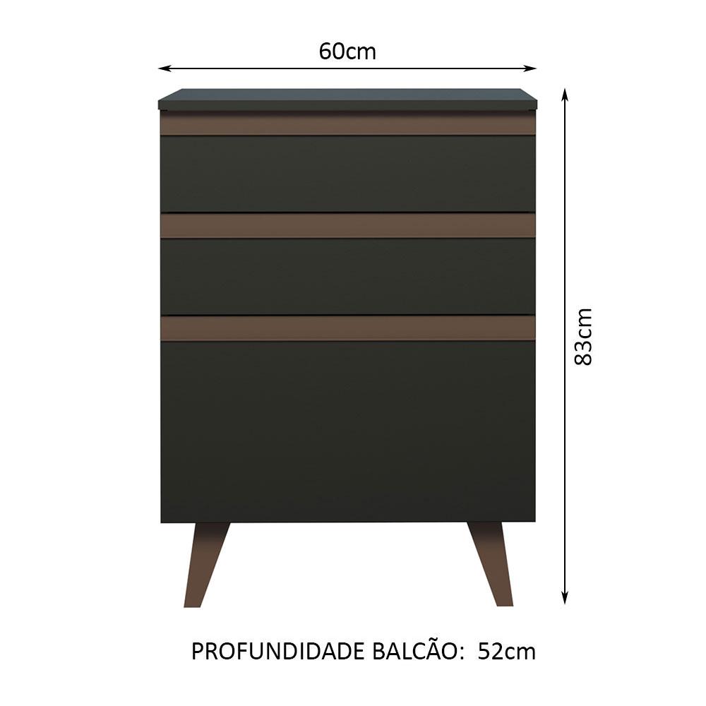 Balcão Armário de Cozinha 60 cm 3 Gavetas Preto Reims Madesa
