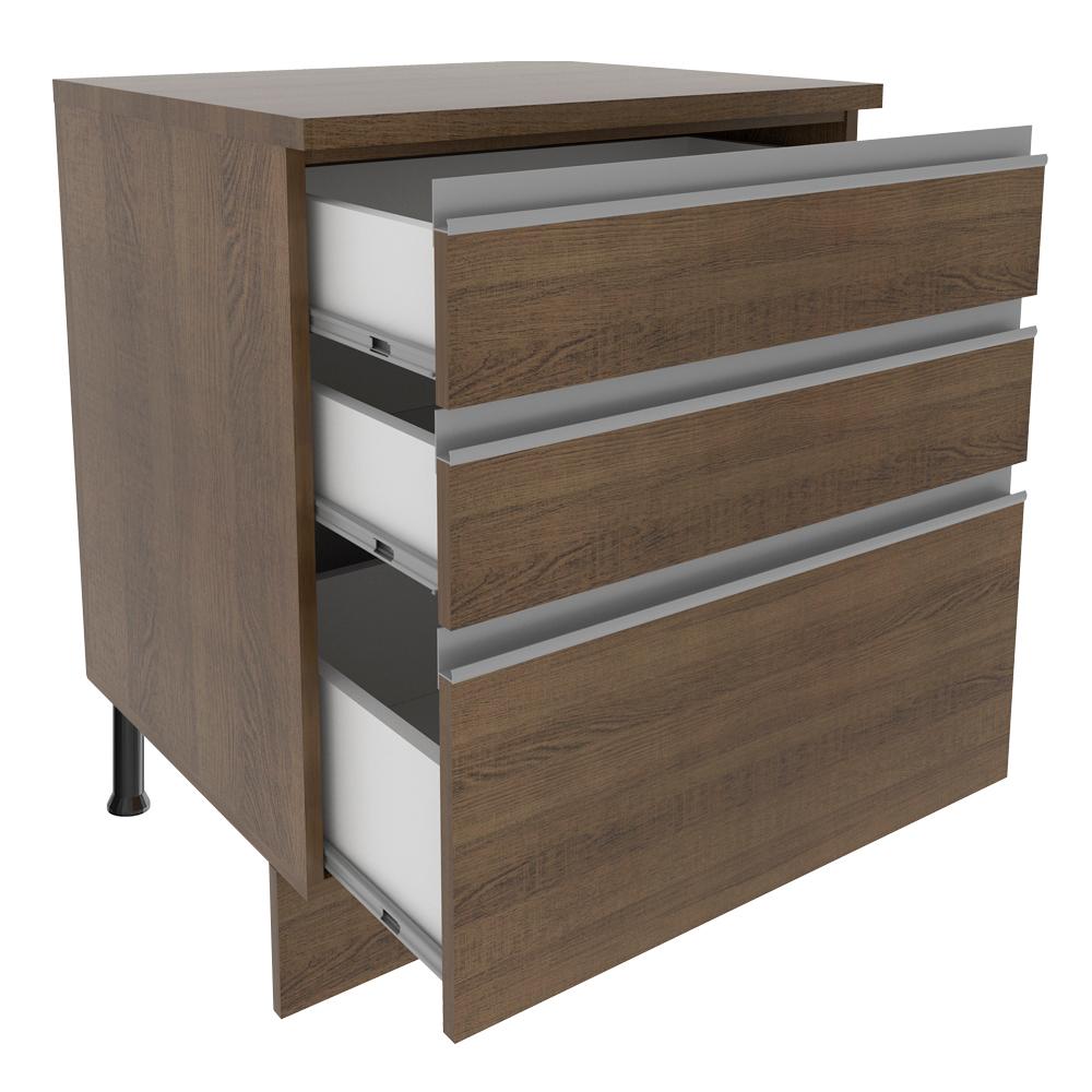 Balcão Armário de Cozinha 60 cm 3 Gavetas Rustic Glamy Madesa