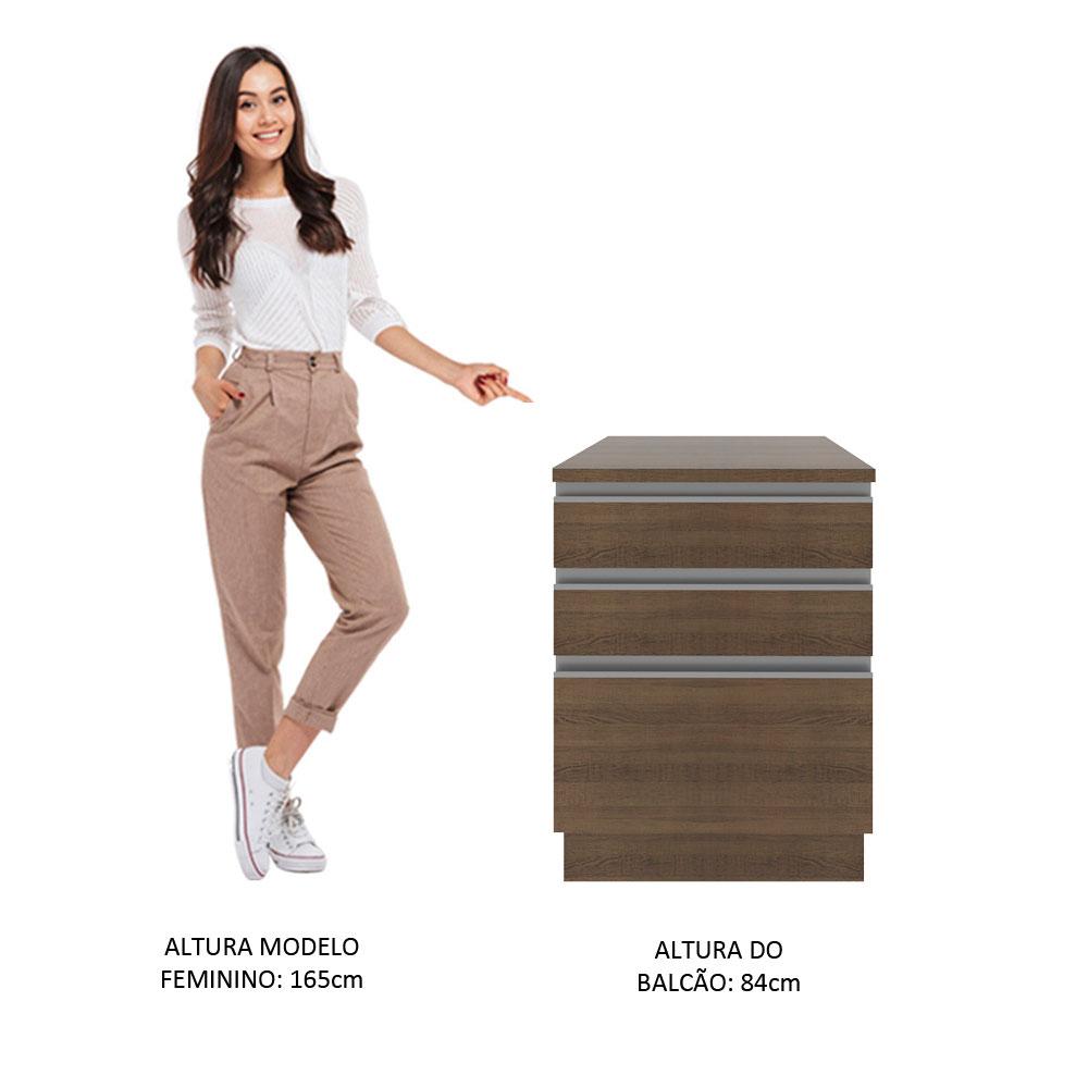 Balcão Armário de Cozinha 60 cm 3 Gavetas Rustic Glamy Madesa