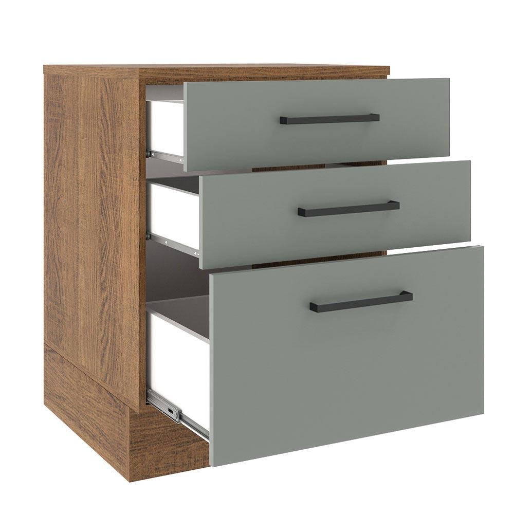Balcão Armário de Cozinha 60 cm 3 Gavetas Rustic/Cinza Agata Madesa