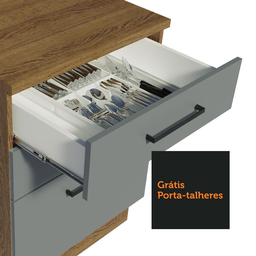 Balcão Armário de Cozinha 60 cm 3 Gavetas Rustic/Cinza Agata Madesa