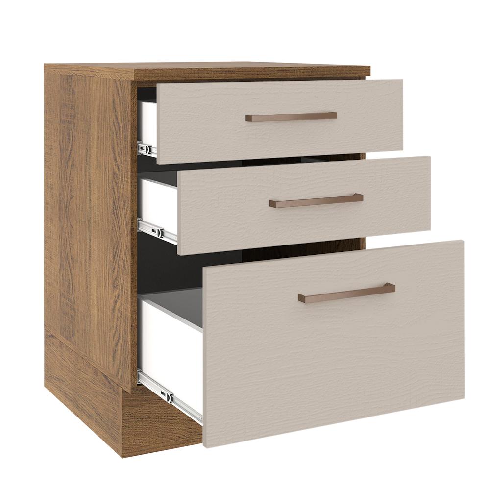 Balcão Armário de Cozinha 60 cm 3 Gavetas Rustic/Crema Agata Madesa