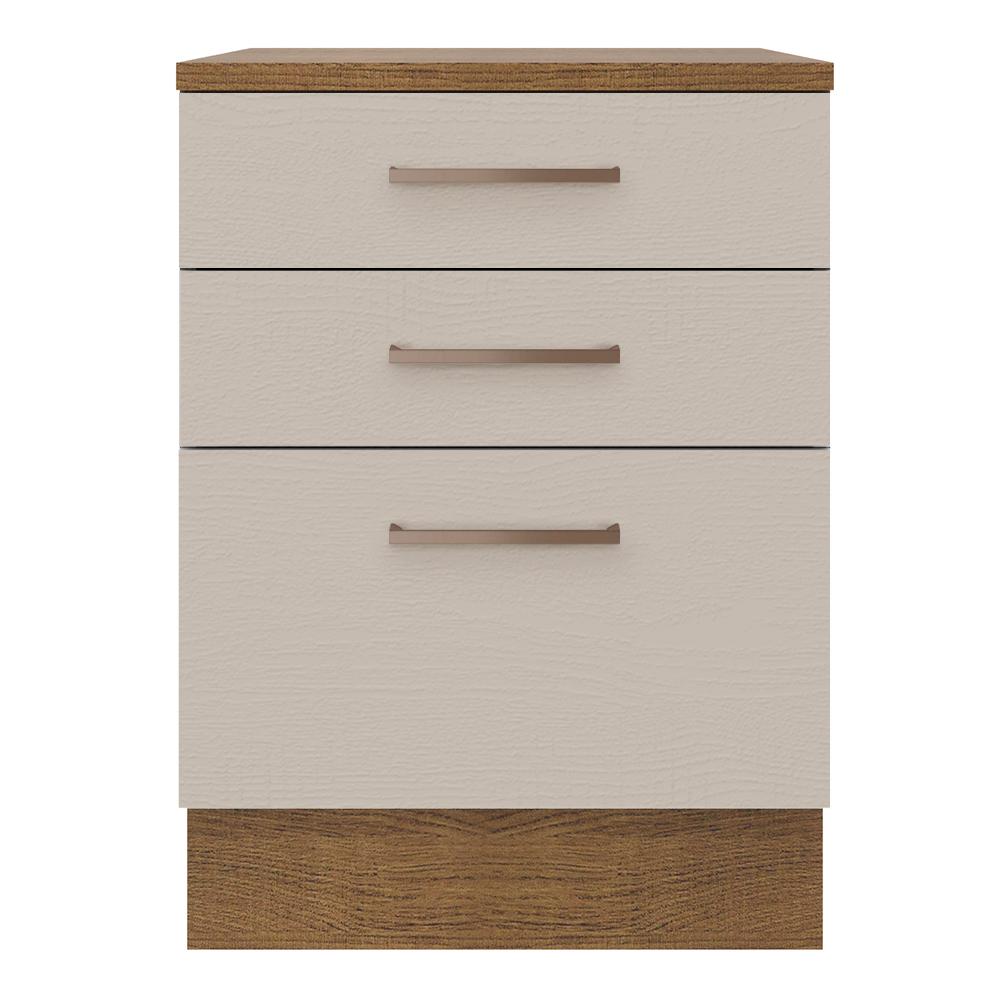 Balcão Armário de Cozinha 60 cm 3 Gavetas Rustic/Crema Agata Madesa