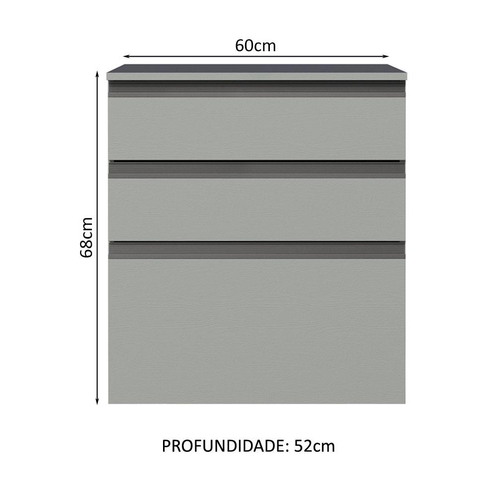 Balcão Armário de Cozinha 60 cm 3 Gavetas Suspenso Cinza Nice Madesa