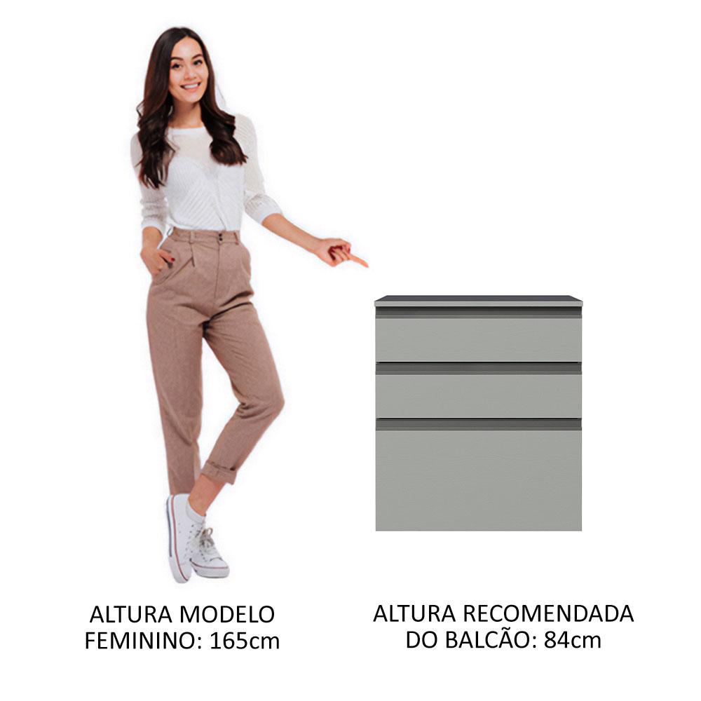 Balcão Armário de Cozinha 60 cm 3 Gavetas Suspenso Cinza Nice Madesa