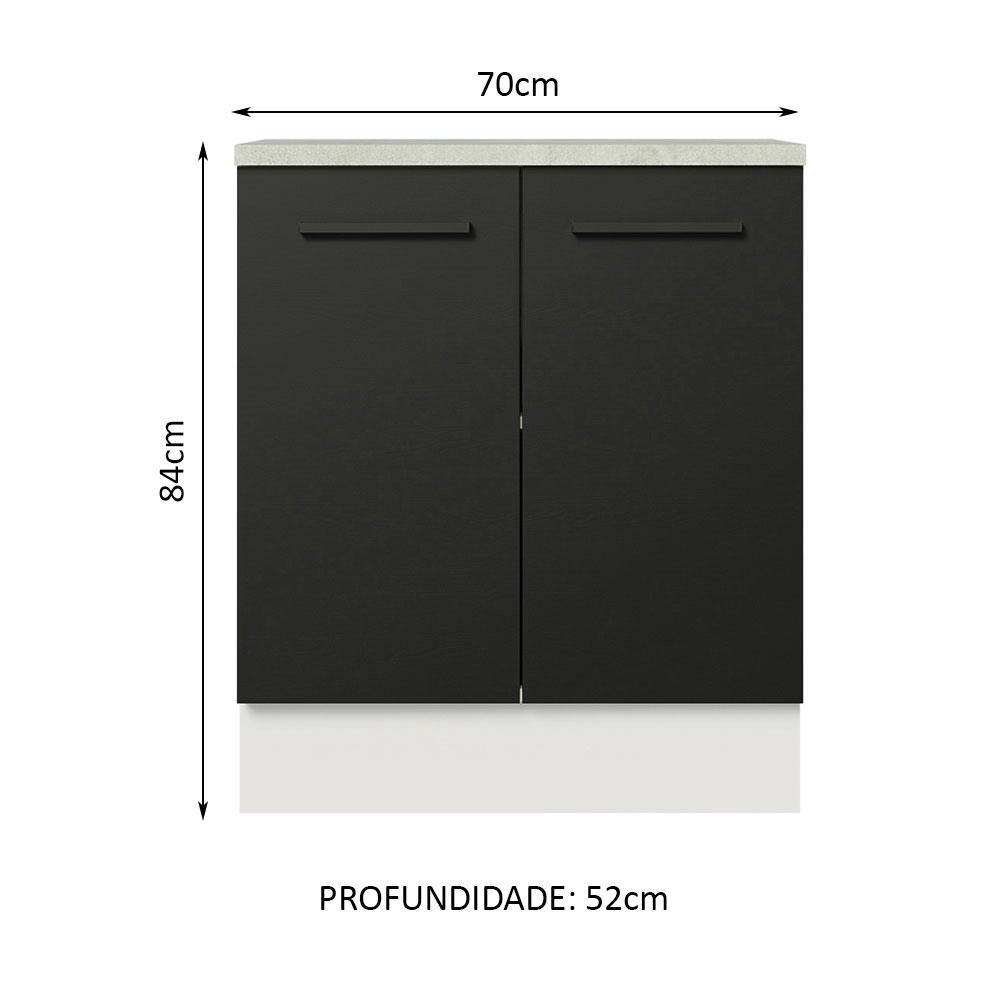 Balcão Armário de Cozinha 70 cm 2 Portas Branco/Preto Agata Madesa