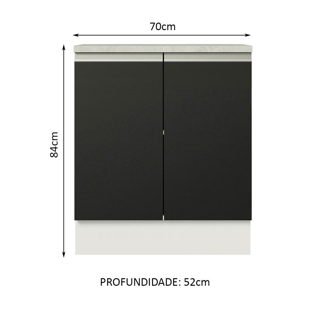 Balcão Armário de Cozinha 70 cm 2 Portas Branco/Preto Glamy Madesa