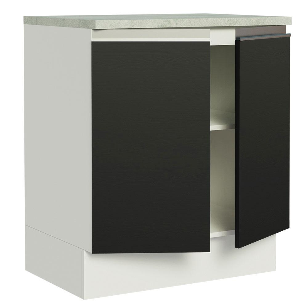 Balcão Armário de Cozinha 70 cm 2 Portas Branco/Preto Glamy Madesa