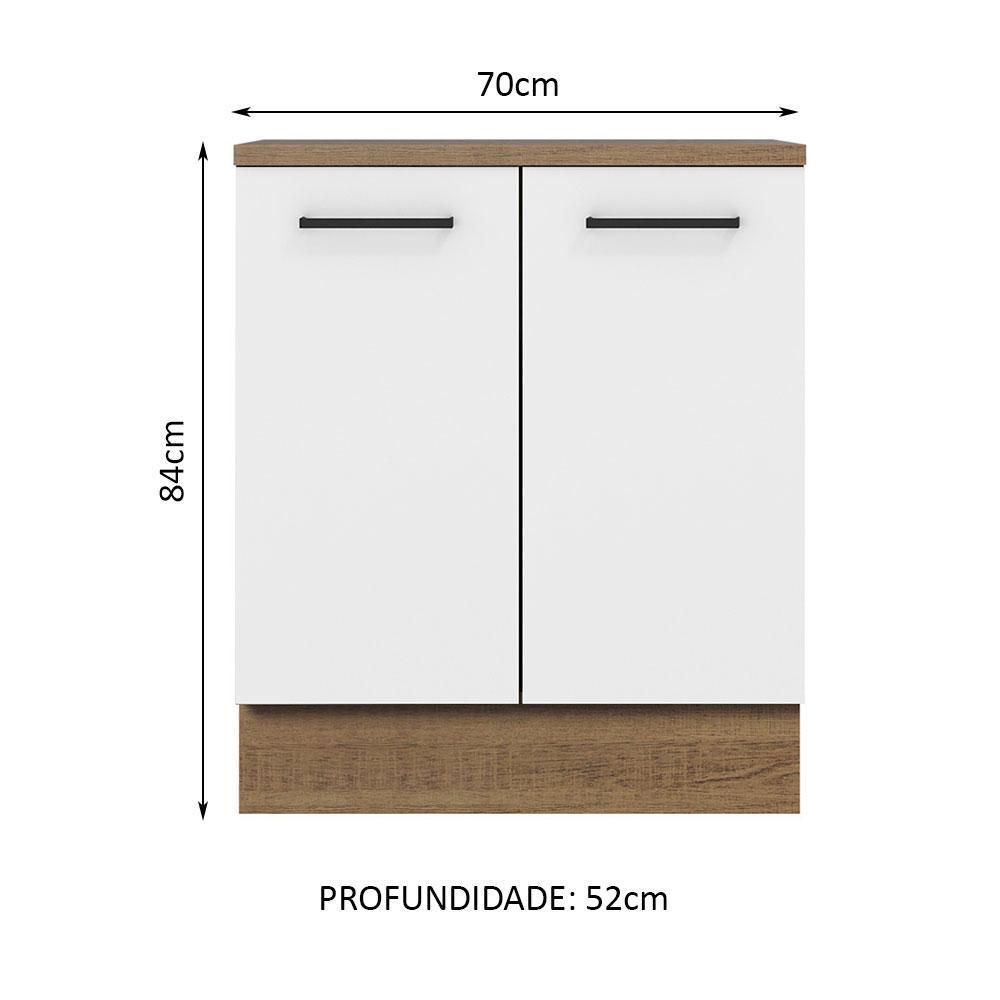 Balcão Armário de Cozinha 70 cm 2 Portas Rustic/Branco Agata Madesa