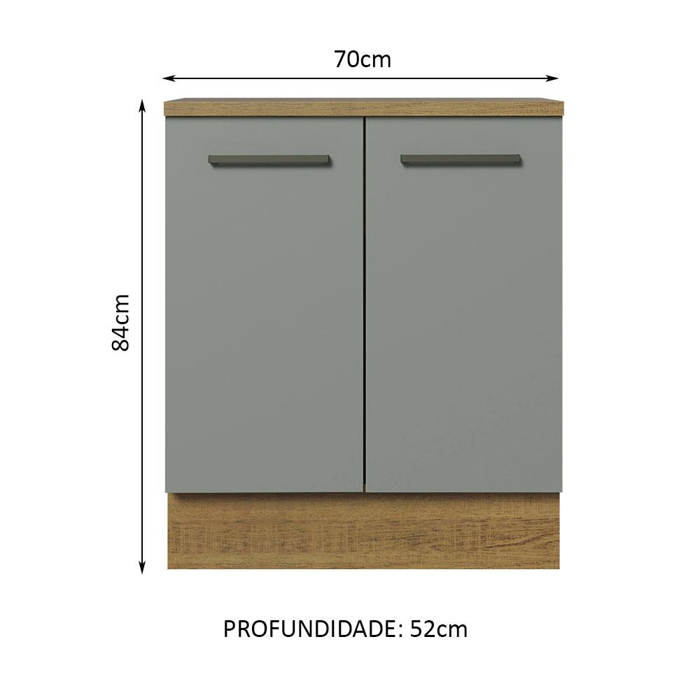 Balcão Armário de Cozinha 70 cm 2 Portas Rustic/Cinza Agata Madesa