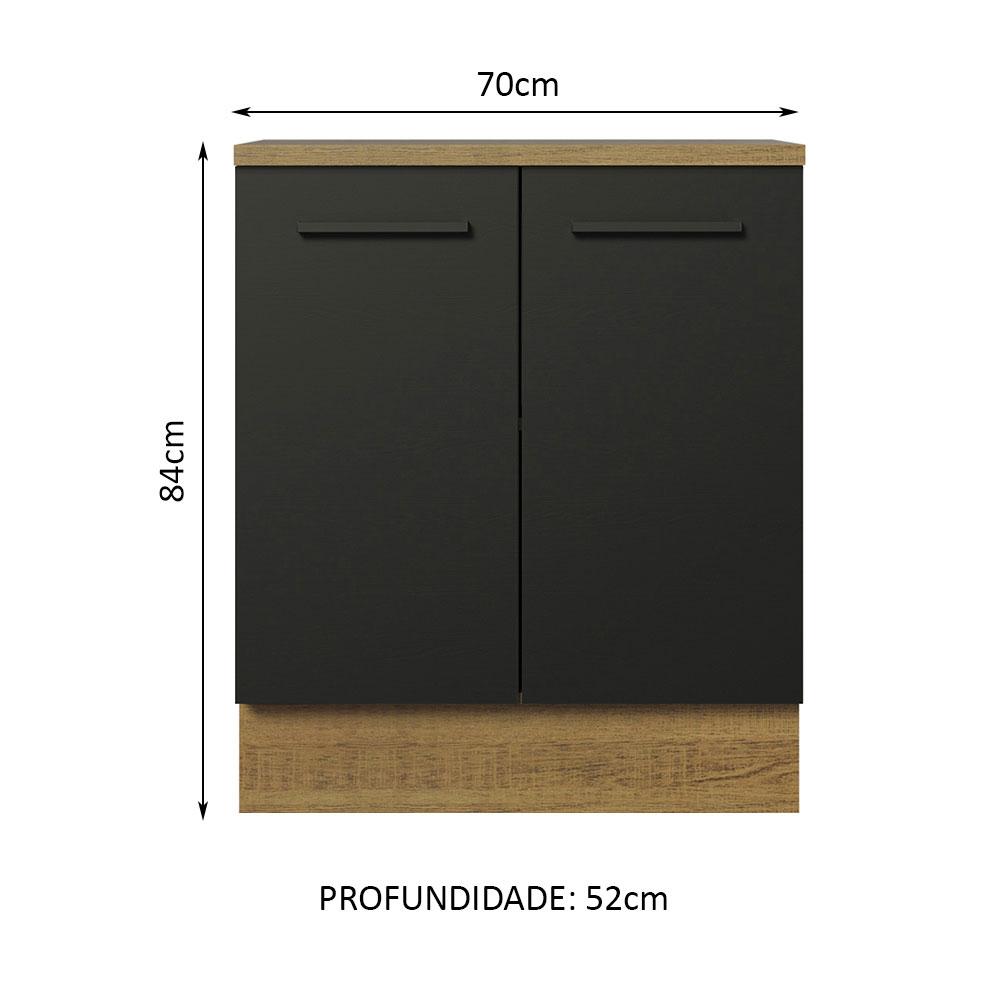 Balcão Armário de Cozinha 70 cm 2 Portas Rustic/Preto Agata Madesa