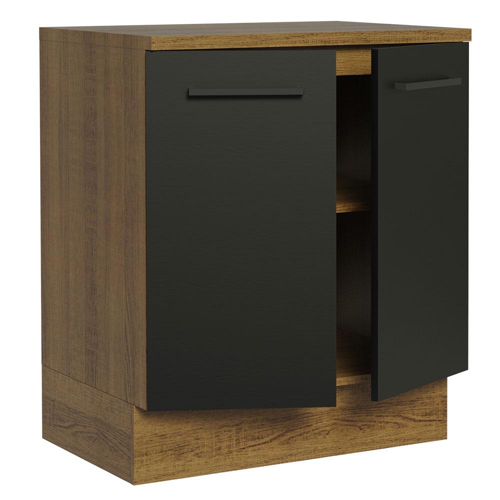 Balcão Armário de Cozinha 70 cm 2 Portas Rustic/Preto Agata Madesa