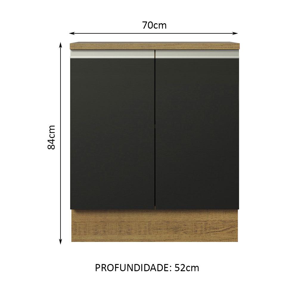 Balcão Armário de Cozinha 70 cm 2 Portas Rustic/Preto Glamy Madesa