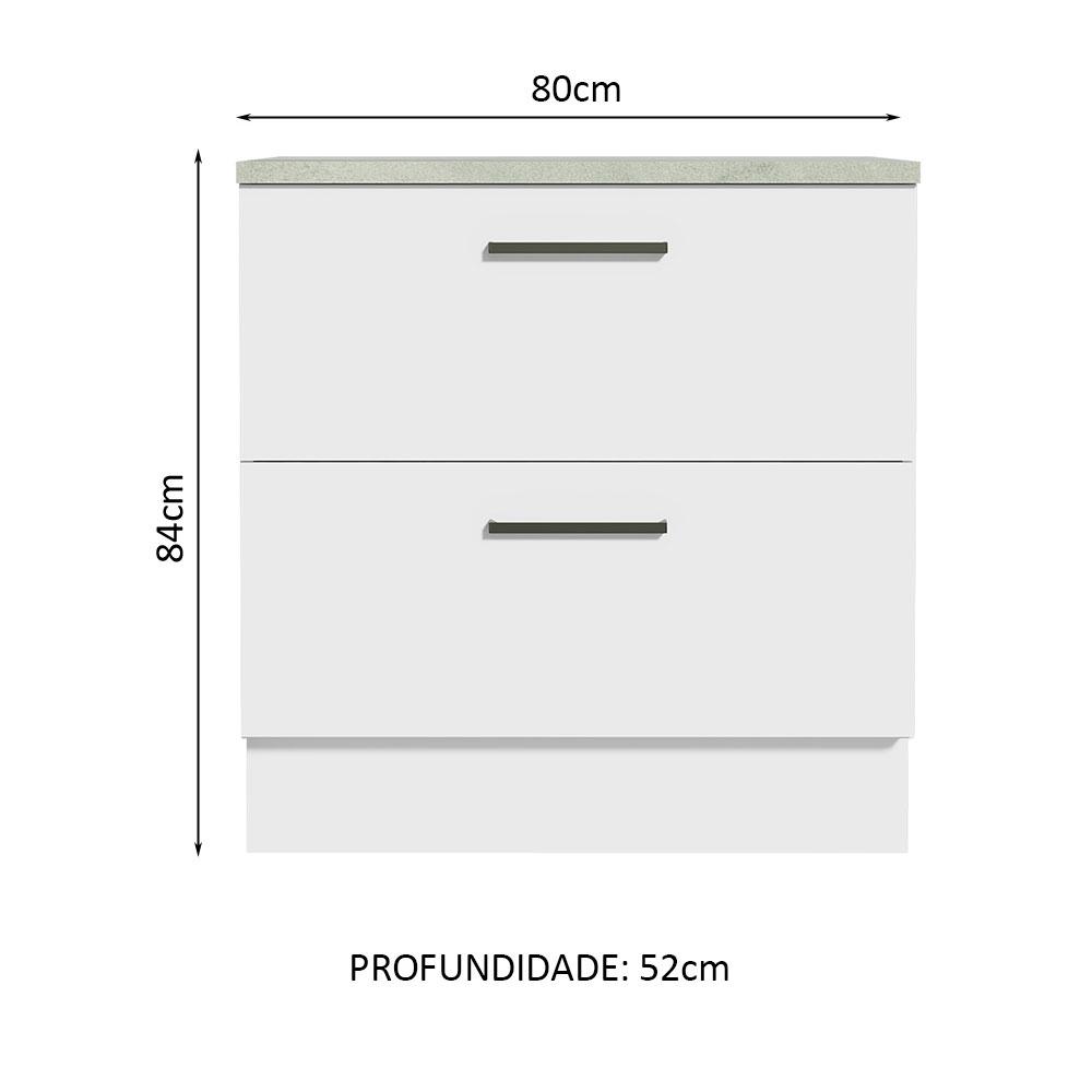 Balcão Armário de Cozinha 80 cm 2 Gavetas Branco Agata Madesa